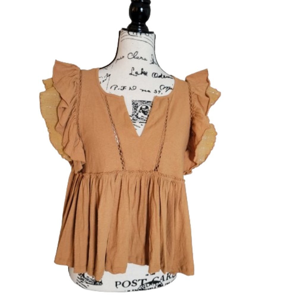Anthropologie Flutter Sleeve Linen Blend Blouse Top - Size XS
